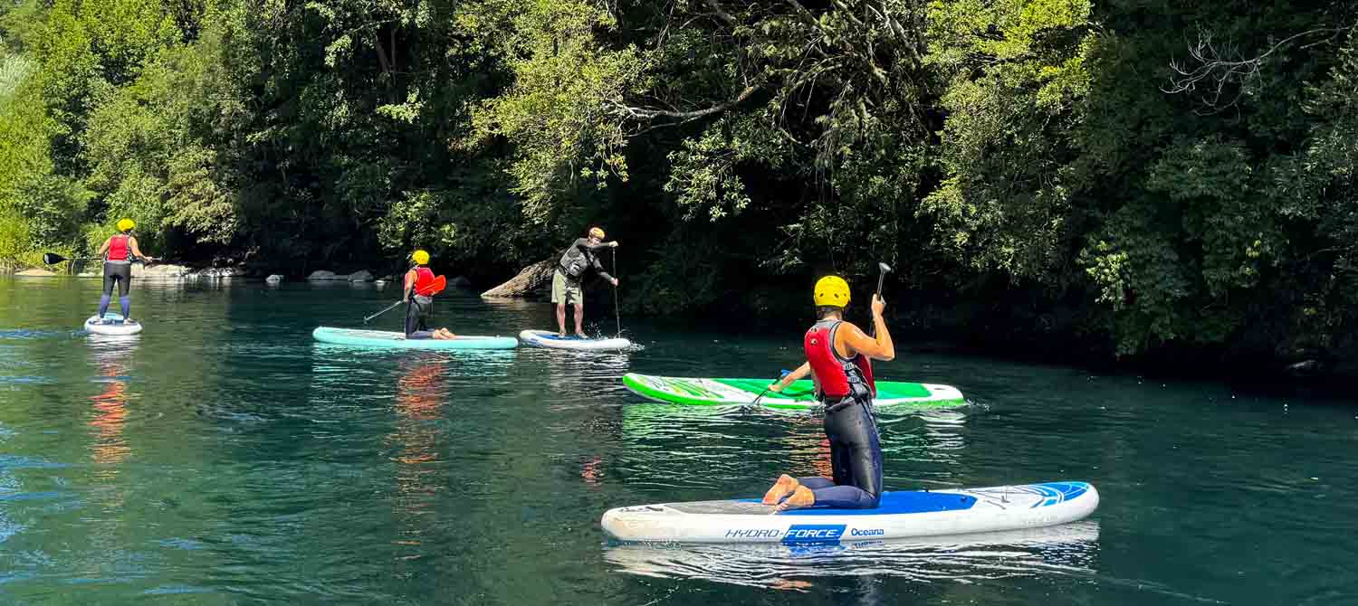 Grupo remando en stand up paddle